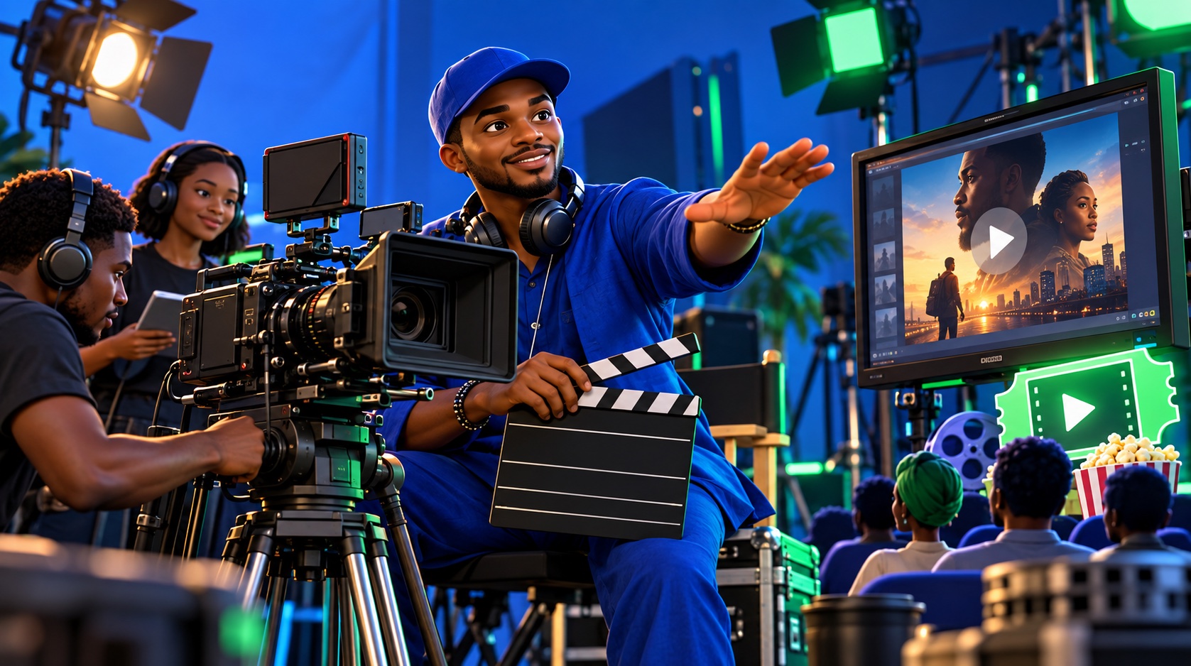 A Nigerian filmmaker directing a movie set for a Movies Hub release